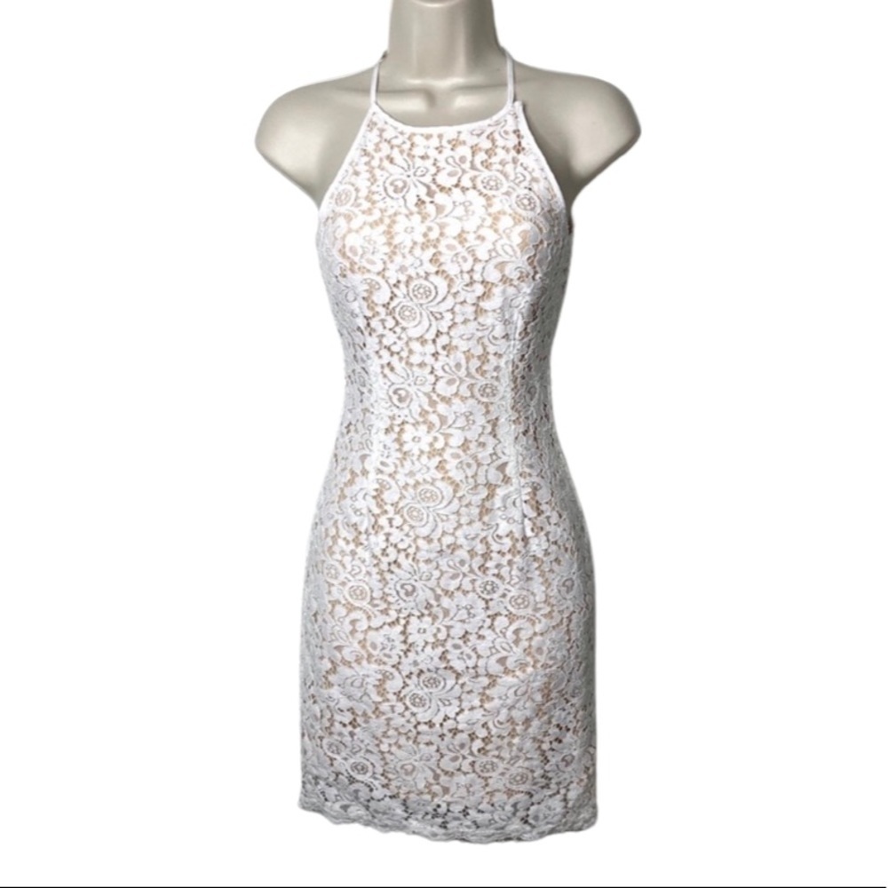 Keepsake white beige floral lace fitted mini dress XXS C7